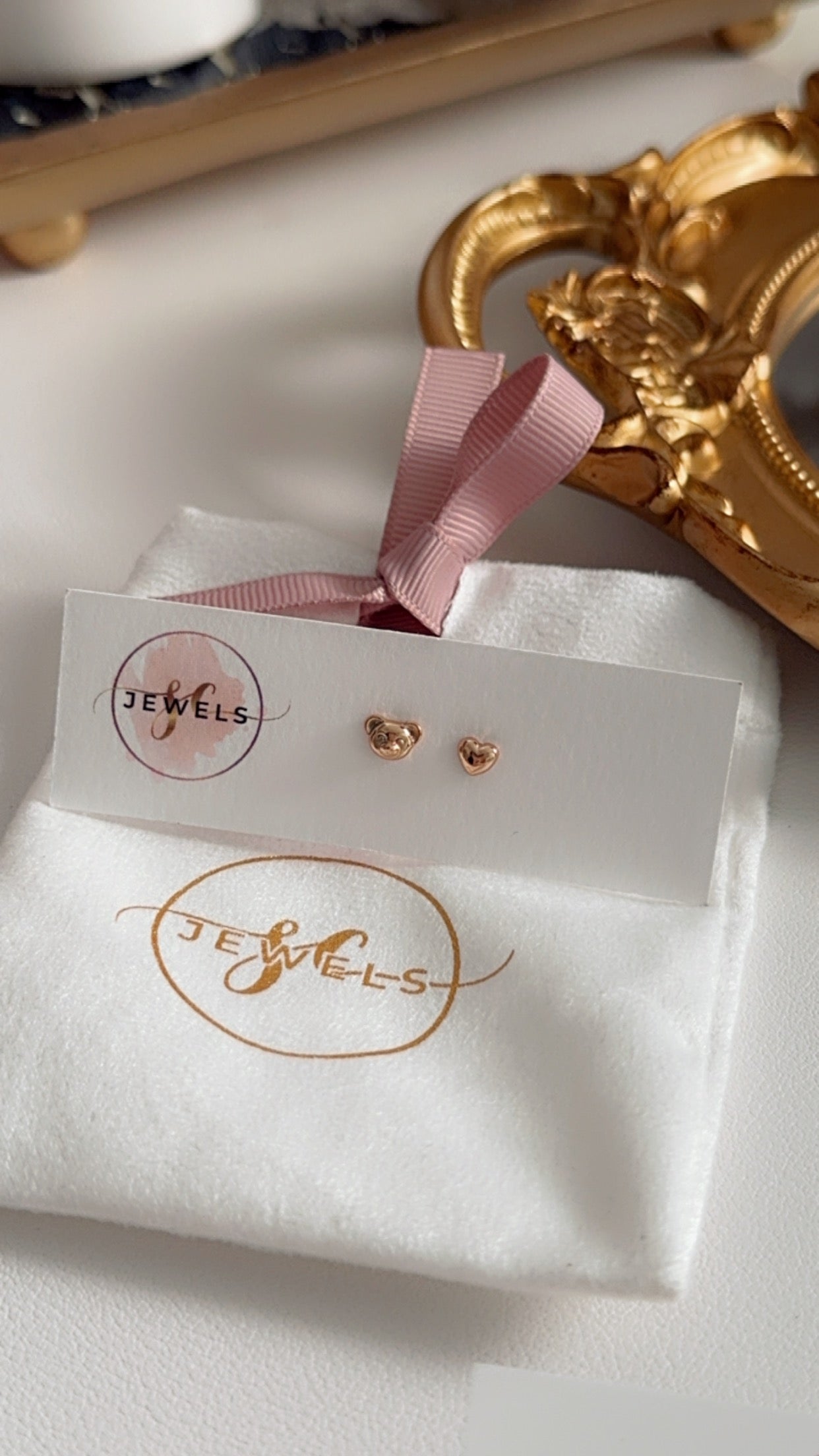 Bear and Heart Stud Earrings